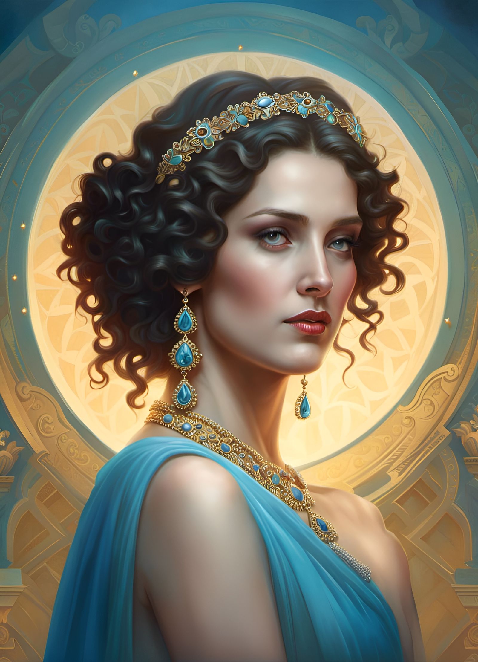 Detailed Portrait of a Curly-Haired Female Jesus