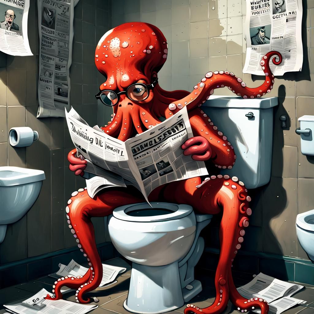 Looney Tunes Octopus Reading Newspaper, Cinematic Lighting