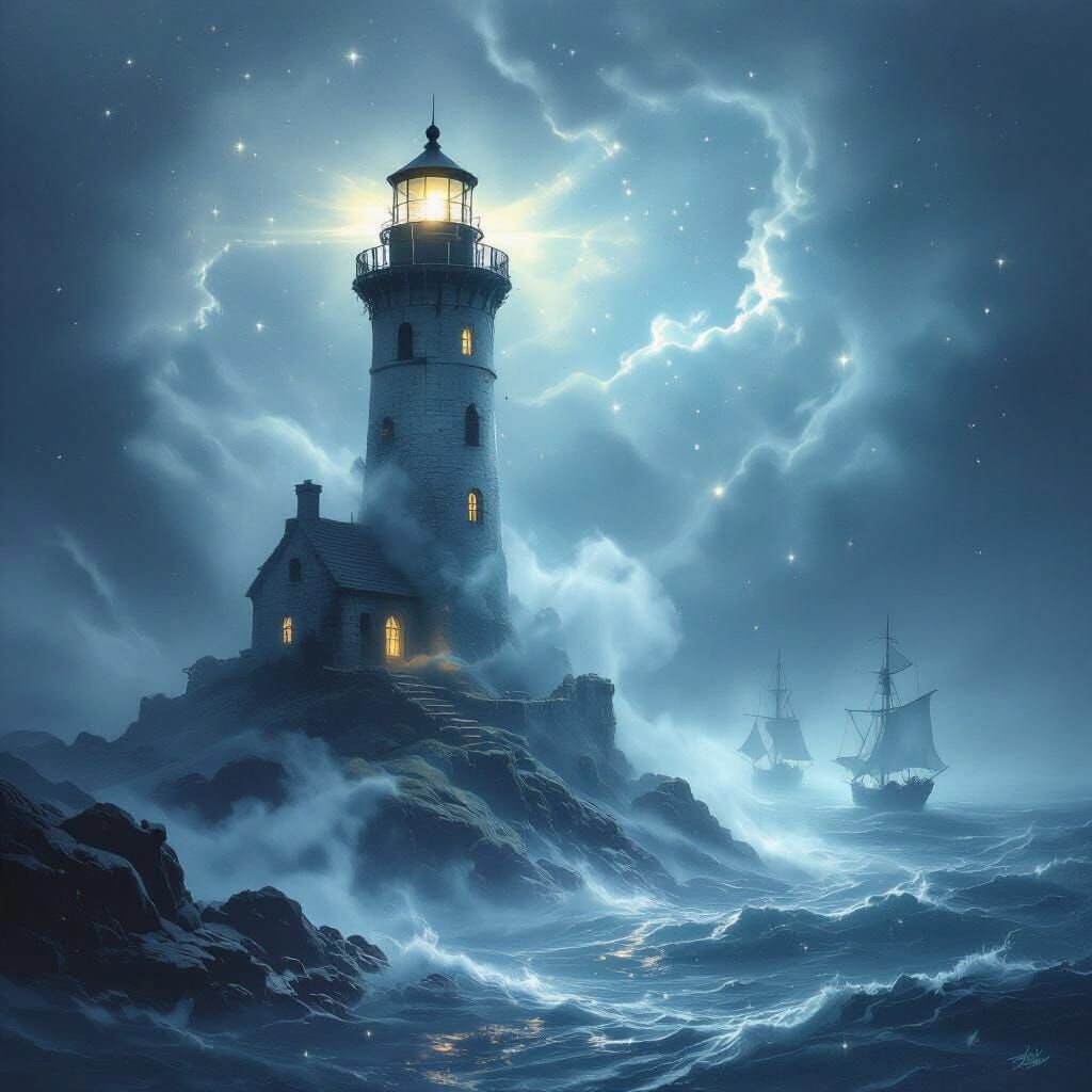 Spectral Lighthouse Keeper Guides Phantom Ships