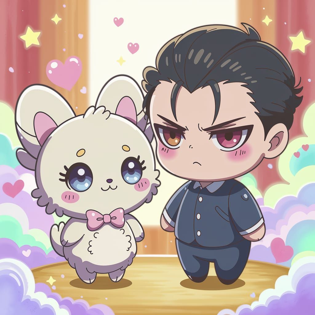 Kawaii Image of Contrasting Characters in Pastel Hues