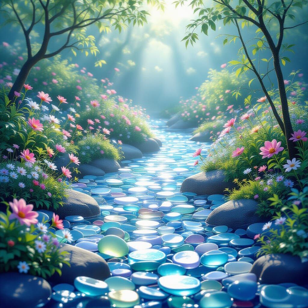 Ethereal Sea Glass Garden in Fantasy Mist