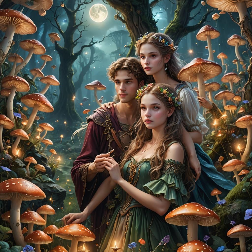 Fairies Weaving Spells in Moonlit Glade: Digital Painting