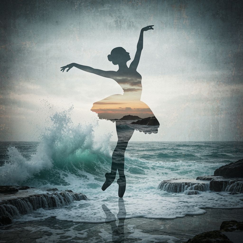 Ballerina and Stormy Ocean Double Exposure