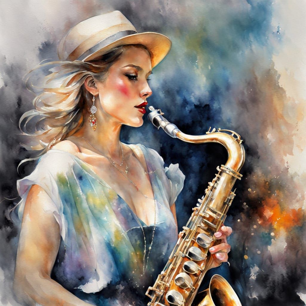 Saxophonist in Whimsical Jazz Fantasy