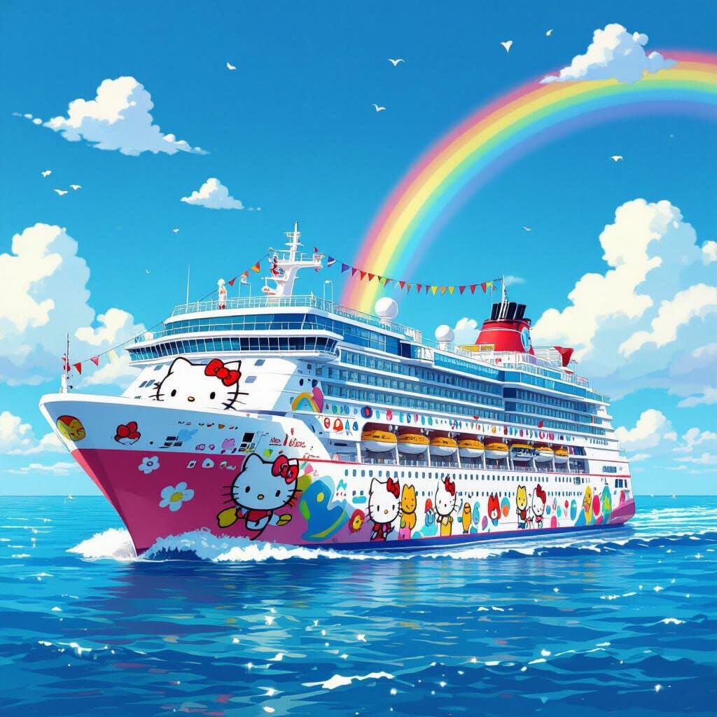 Hello Kitty Cruise Ship with Sanrio Characters in Vibrant Di...