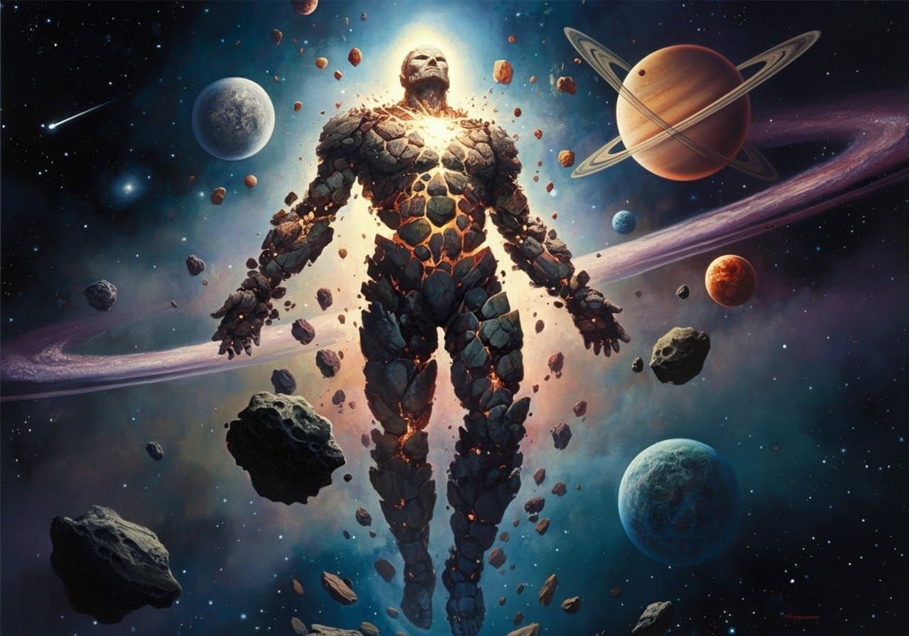 Cosmic Deity Floating Through Space, Roger Dean Style