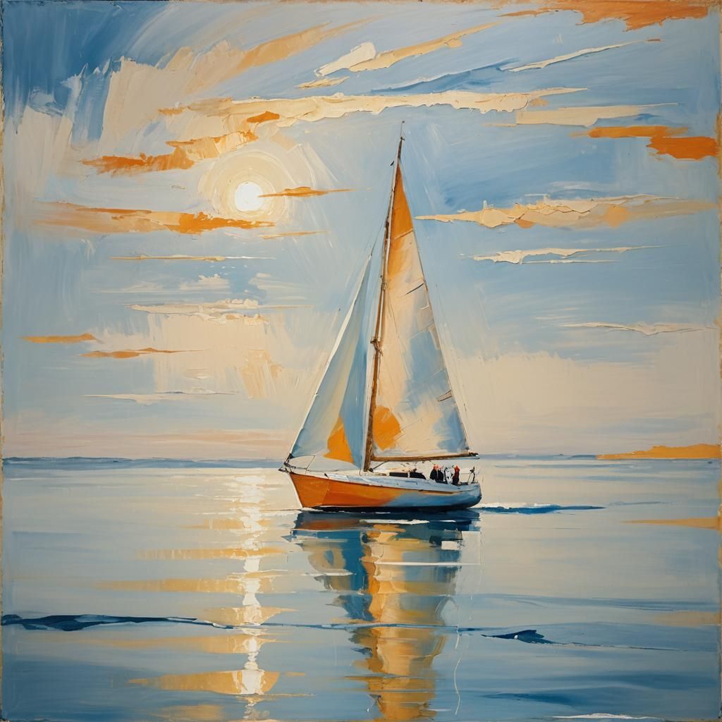 Sailboat on Serene Ocean in Abstract Expressionism