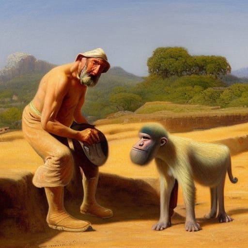 Farmer Milking Baboon: A Pre-Raphaelite Scene