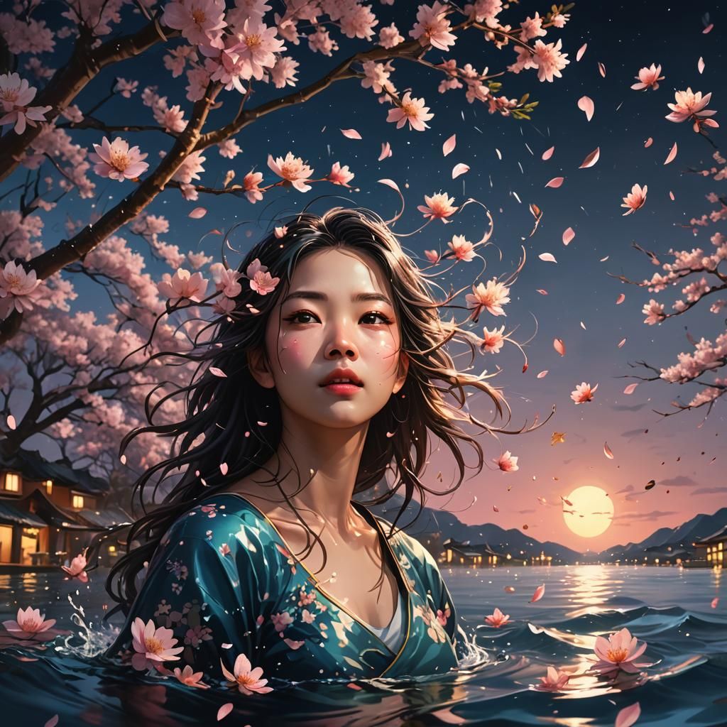 Petals on the Wind: Hyperrealistic Splash Art