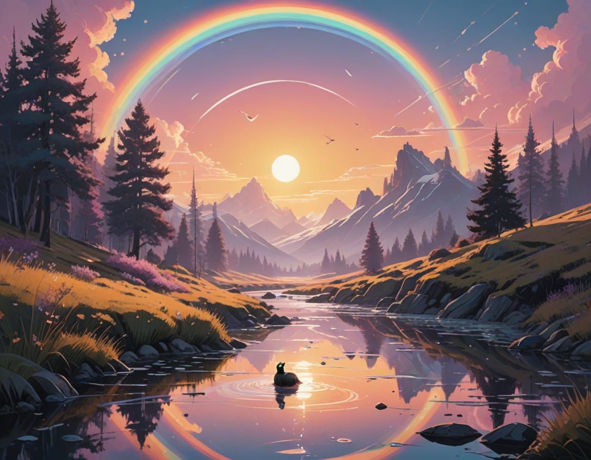 Whimsical Rainbow Gathering in a Dreamy World