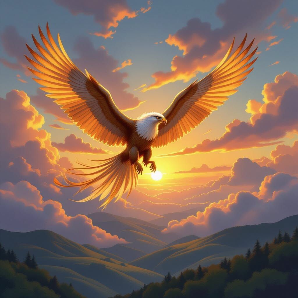 Griffin in Flight: Fantasy Art Nouveau Digital Painting