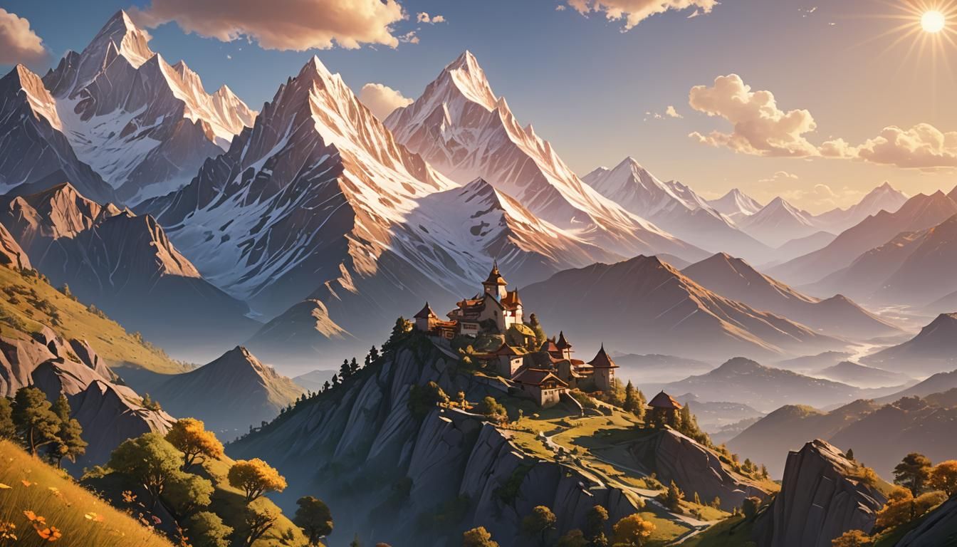 Enchanting Sunset Over Mountainous Island, 3D Render