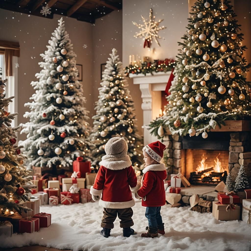 Festive Winter Wonderland: Children, Santa, and Christmas Tr...