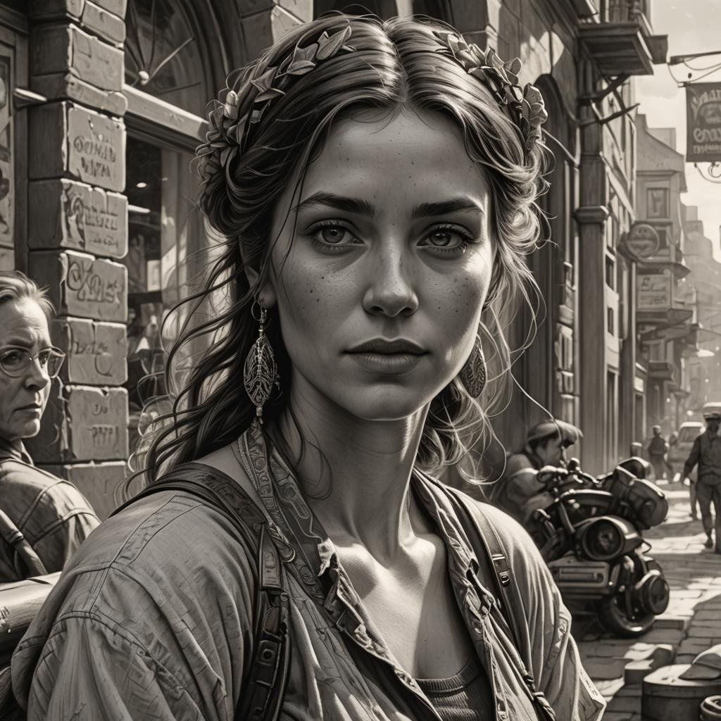 Hyperrealistic Woman in Pencil Sketch Style