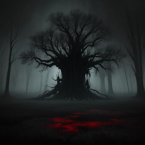 Dark Fantasy Figure Stands Amidst Twisted Swamp