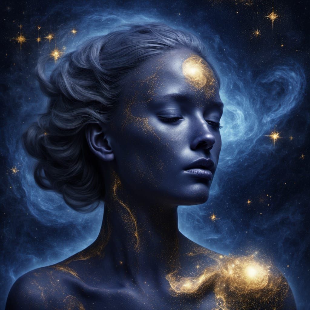 Cosmic Awakening: Figure Dissolves into Starry Nebula