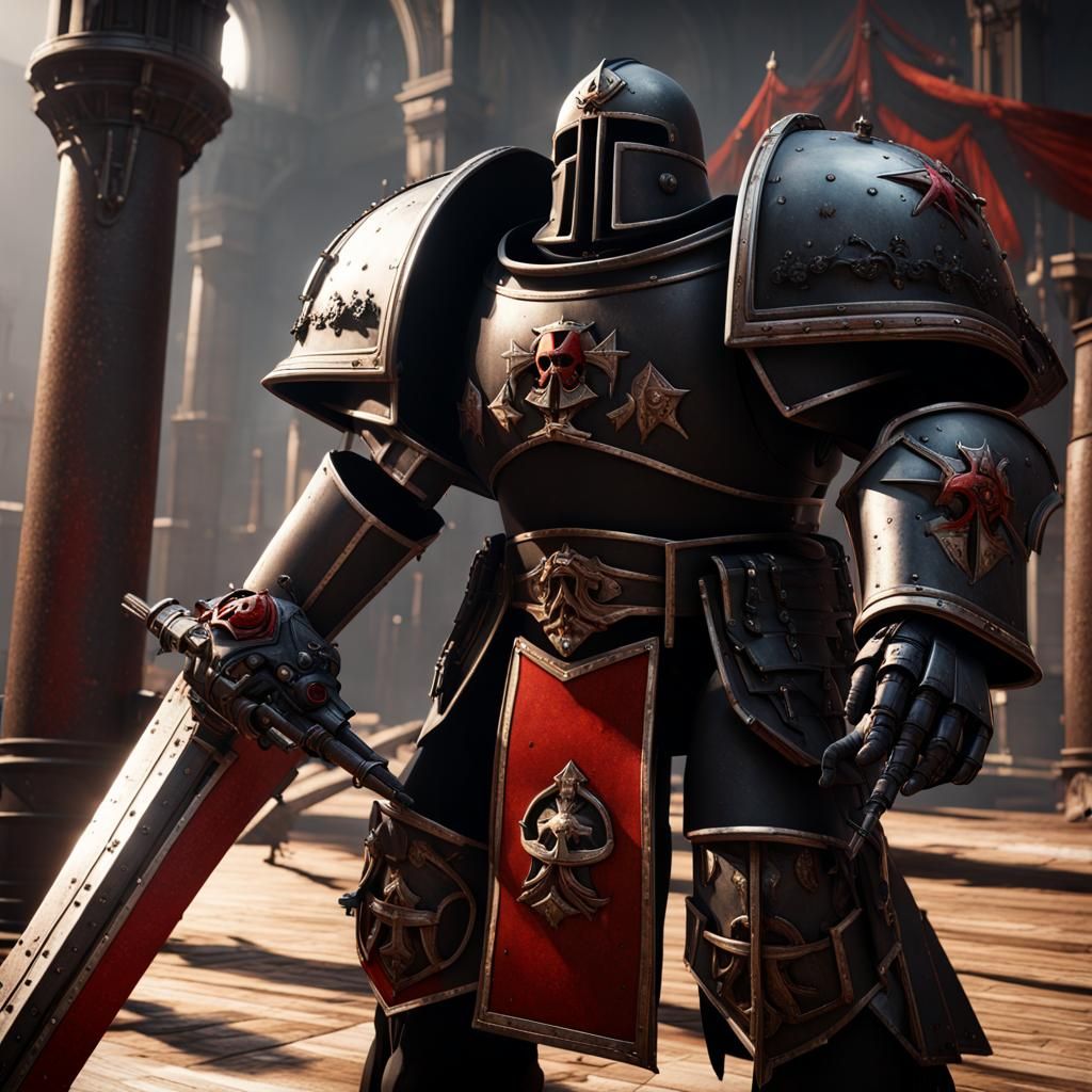 Epic Warhammer Black Templars in 3D Game Cinematic Style