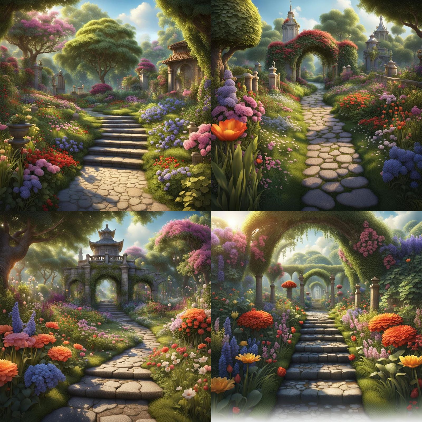 Lush Garden Landscape in Detailed Matte Painting