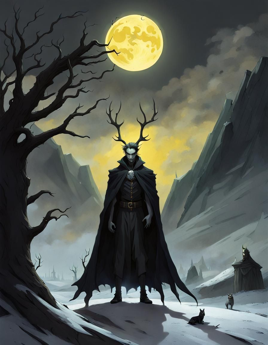 Foreboding Wendigo Figure in Desolate Landscape