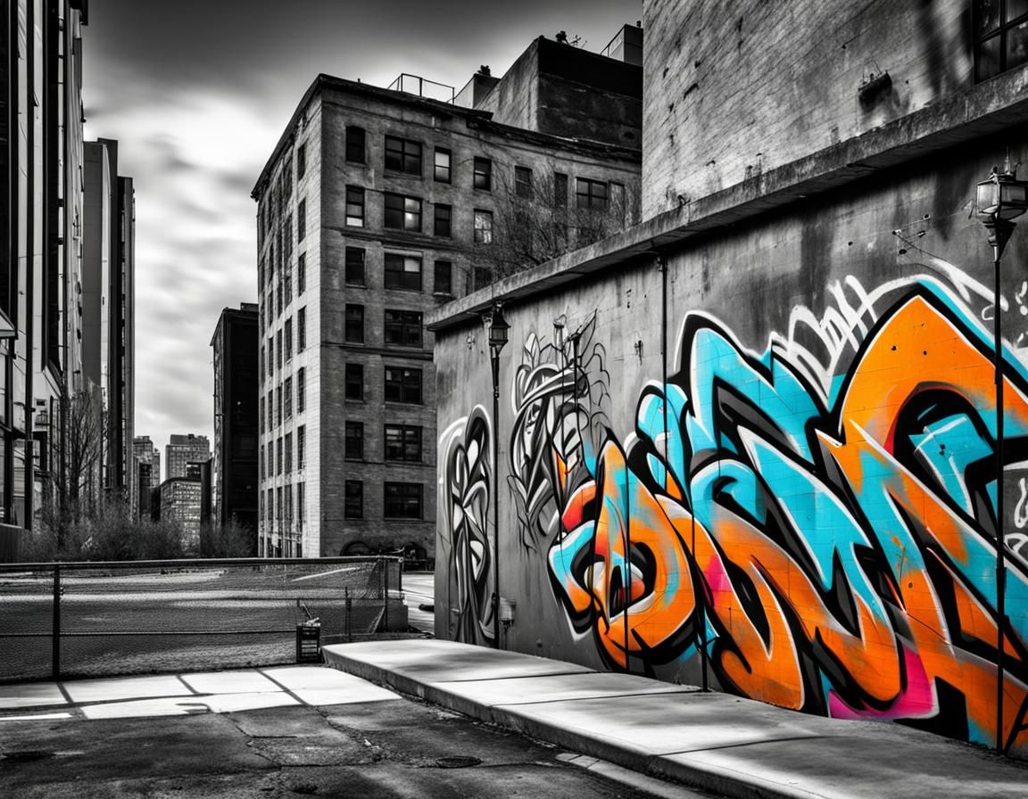 Colorful Graffiti Art in Greyscale Metropolis