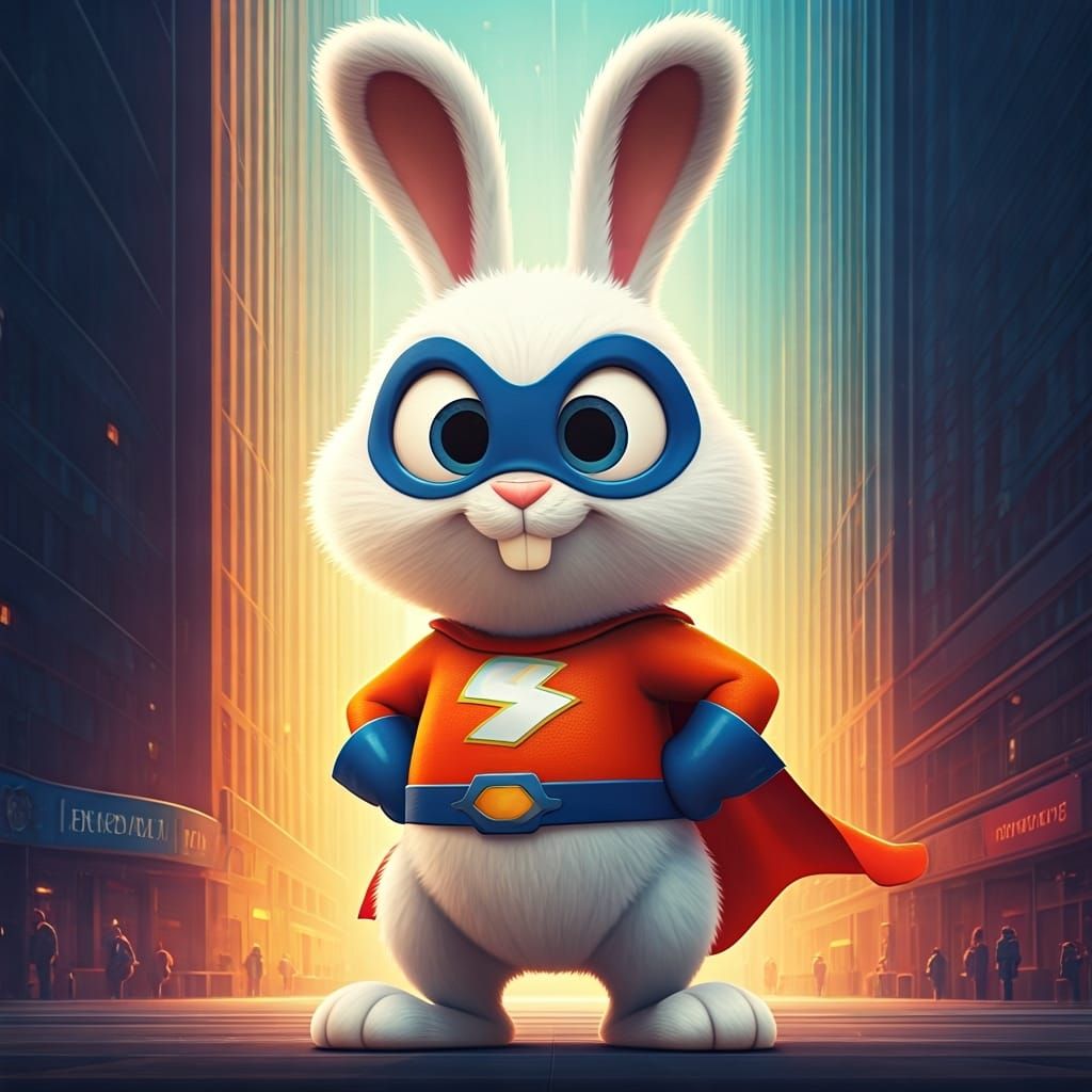 Snowball Bunny as Superhero in Cartoon City