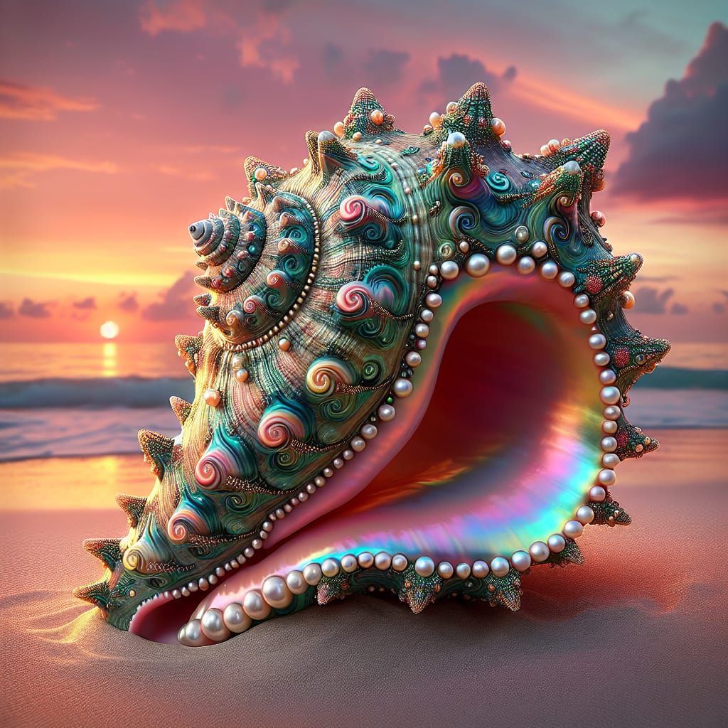 Queen Conch Shell with Iridescent Shimmer