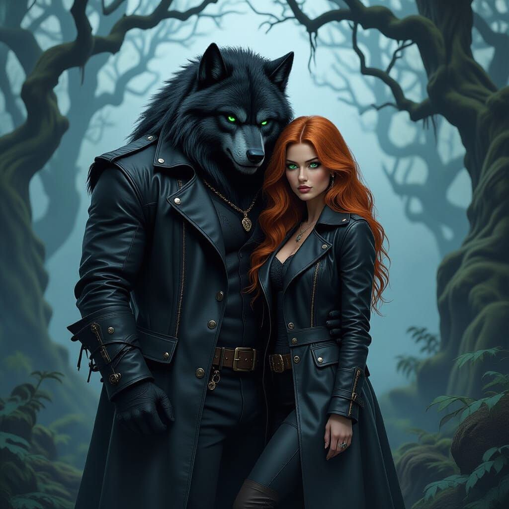 Protective Werewolf in Misty Forest, Digital Painting