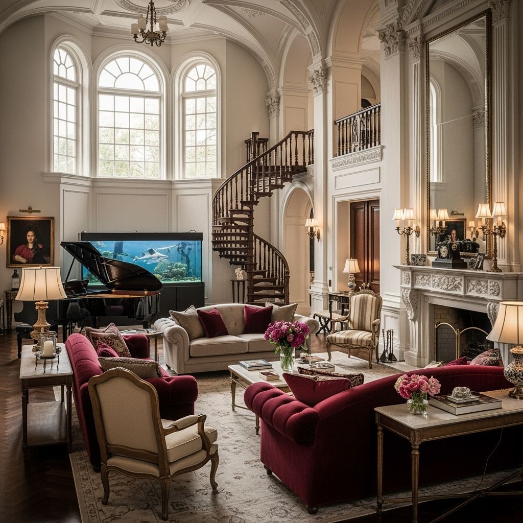 Luxurious Mansion Living Room with Shark Tank