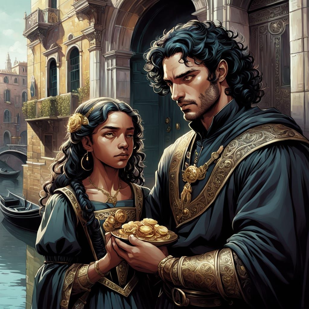 Italian Nobleman Shows Compassion to a Beggar Girl in Renais...