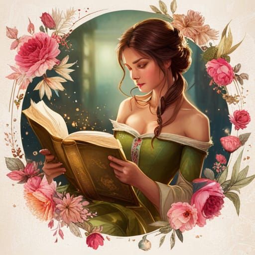 Princess Belle Reading Portrait in Detailed Style