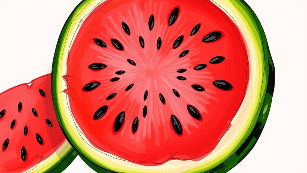 Whimsical Watermelon Slice in Camille Rose Garcia Style