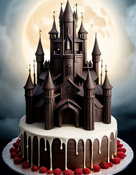 Eerie Skull Castle Cake in Chocolate Goth Style