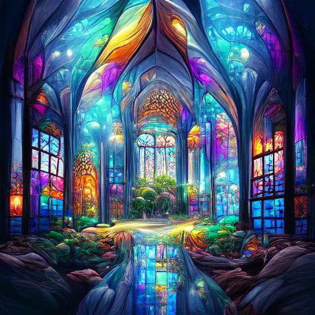 Rainbow Stained Glass Cathedral in Fantasy Style
