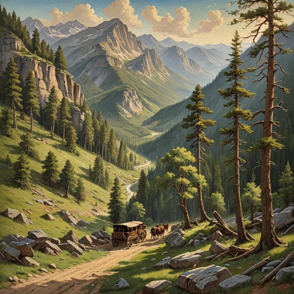 Idyllic Wagon Trail Landscape in Old Master Style
