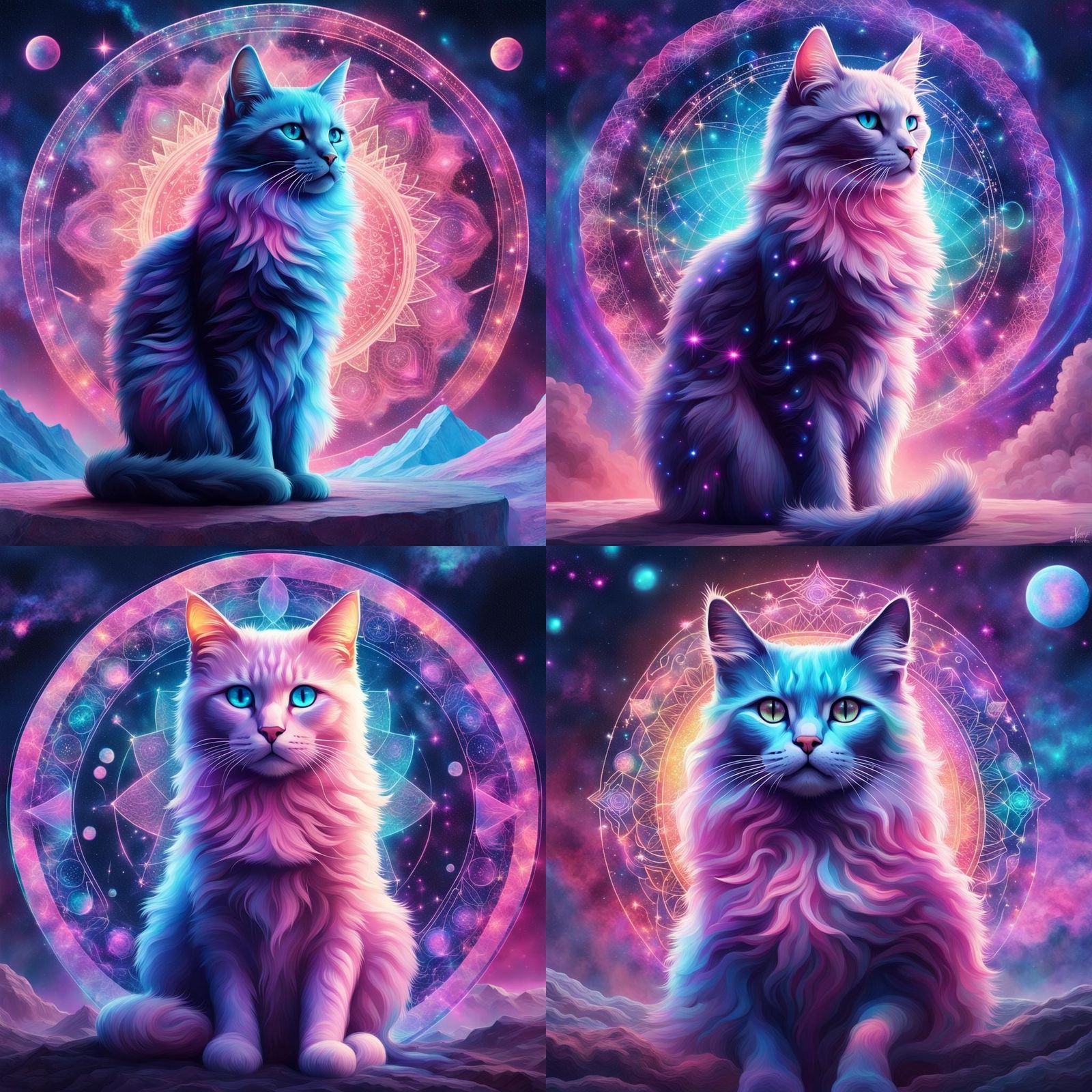 Iridescent Cat with Celestial Aura in Digital Art