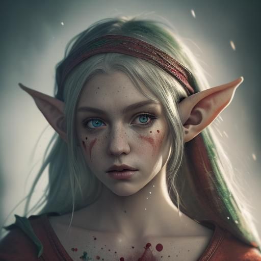 Festive Elf Portrait in Watercolour Graffiti Art