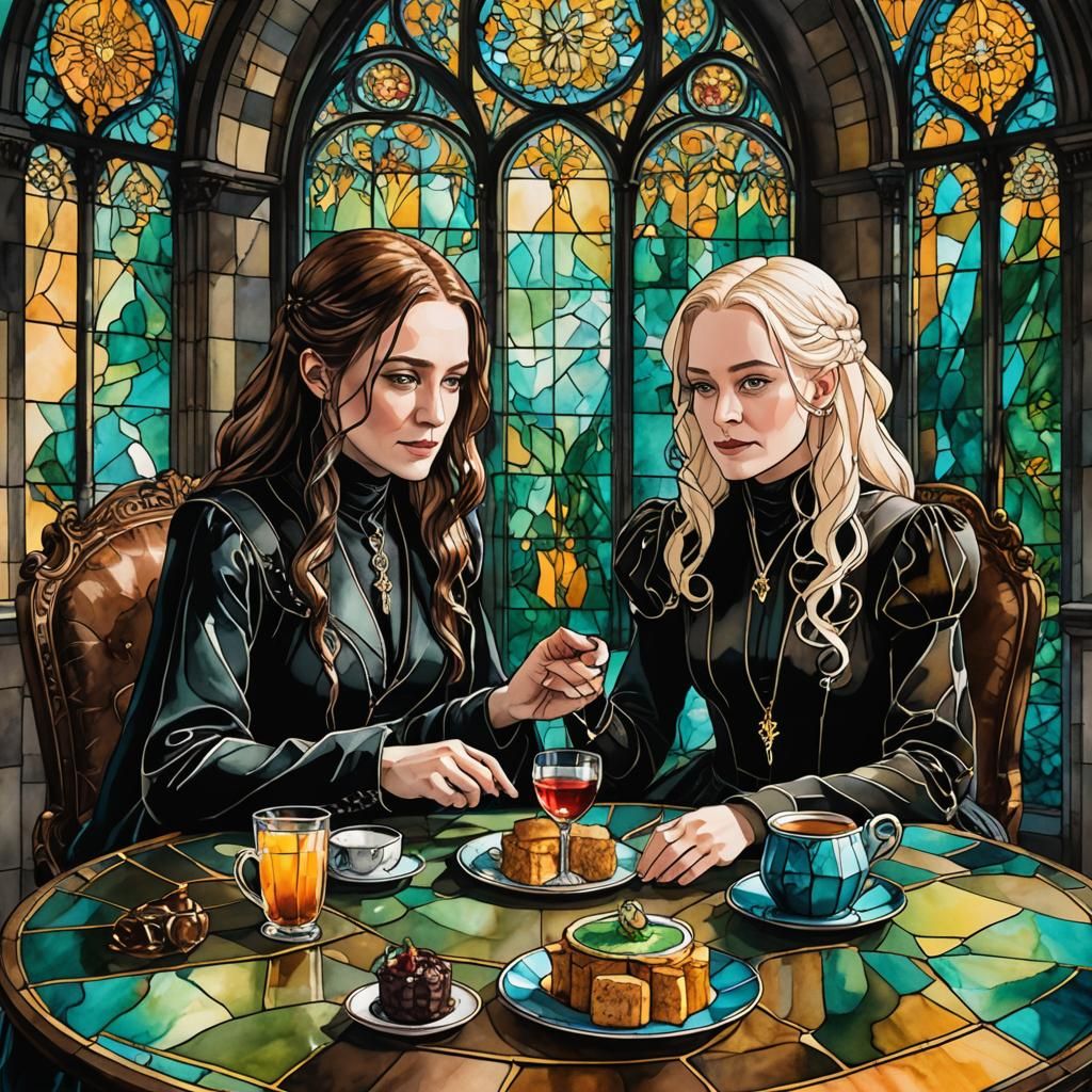 Narcissa and Severus Enjoy High Tea: Alcohol Ink Art