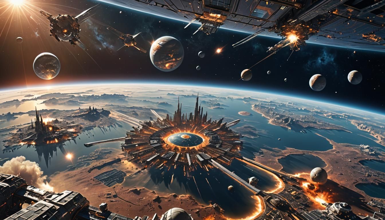 Futuristic Transparent Planet with Dyson Sphere in Space