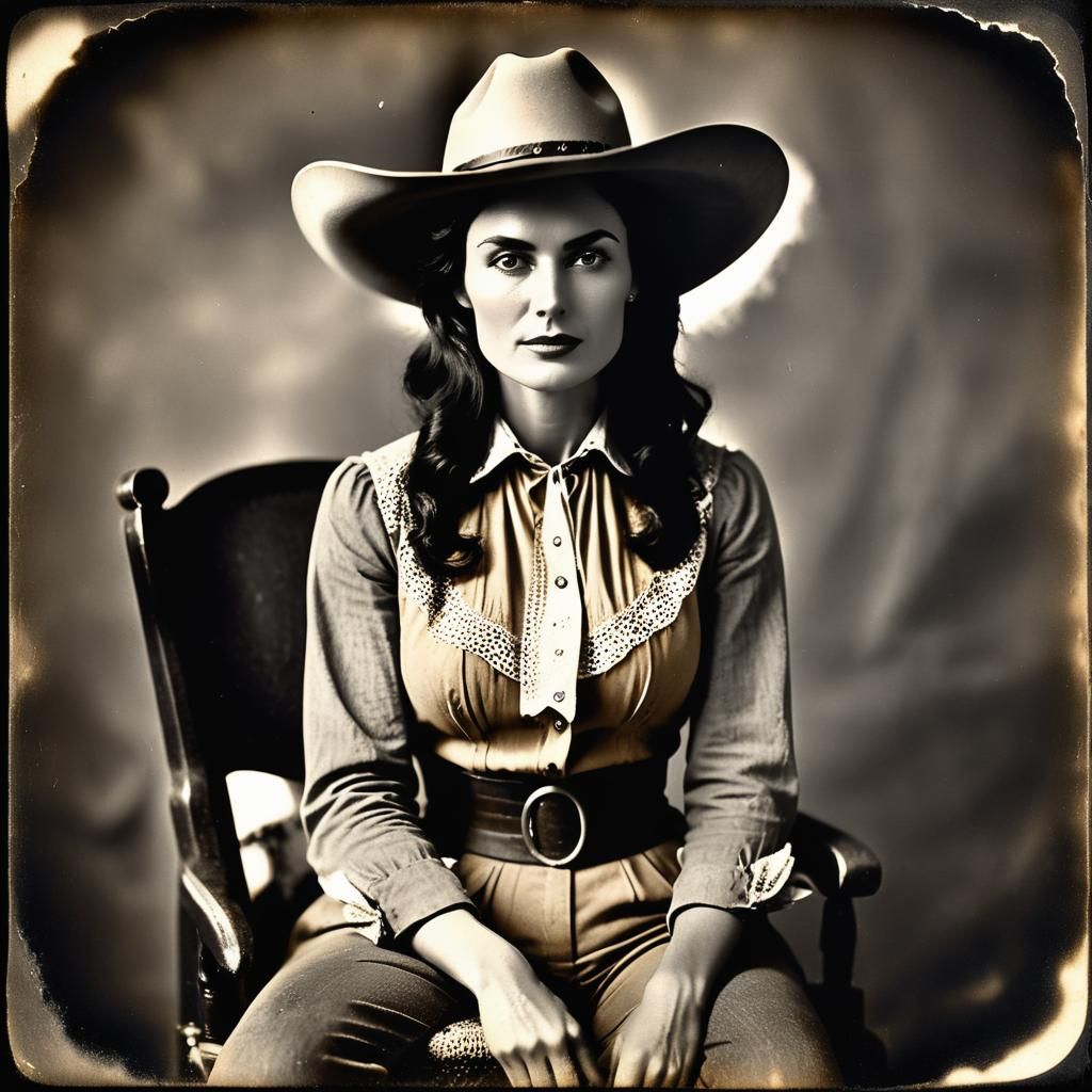 Tintype Style Portrait of Woman in Cowboy Hat