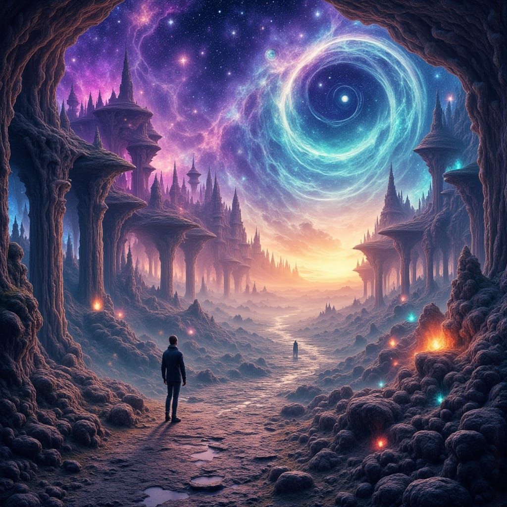 Hyperrealistic Cosmic Landscape with Ethereal Colors