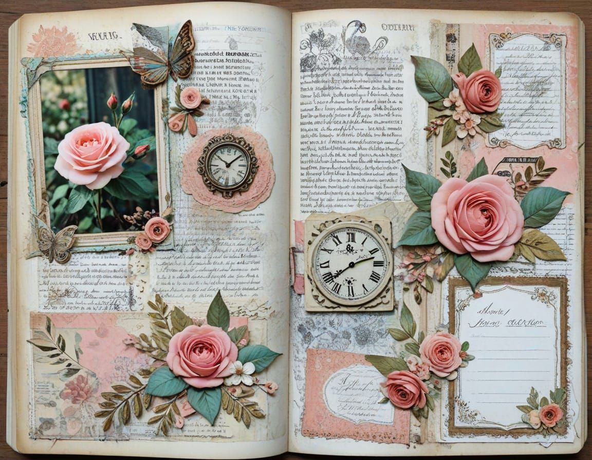 Shabby Chic Collage of Vintage Journal Pages