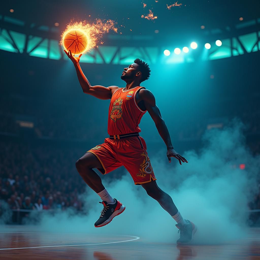 Basketball Player in Red Jersey, Fantasy Concept Art