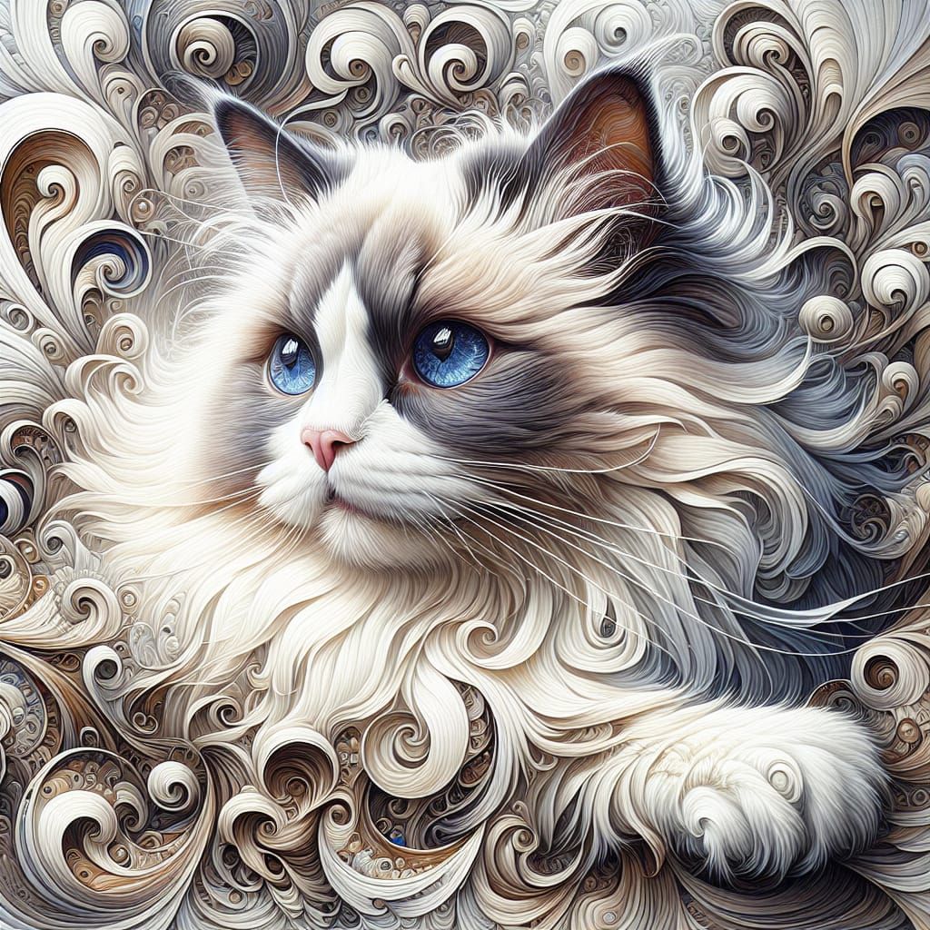 Majestic Ragdoll Cat in Oil Painting Style