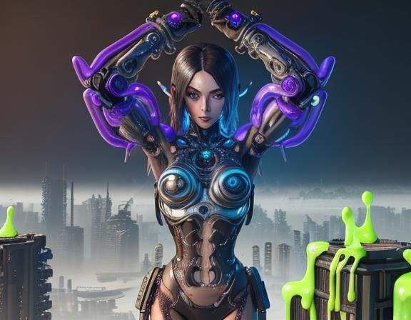 Chimera Girl with Steampunk and Fractal Arms