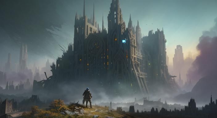 Biomatter Overgrowth in Ruined City: Fantasy Concept Art