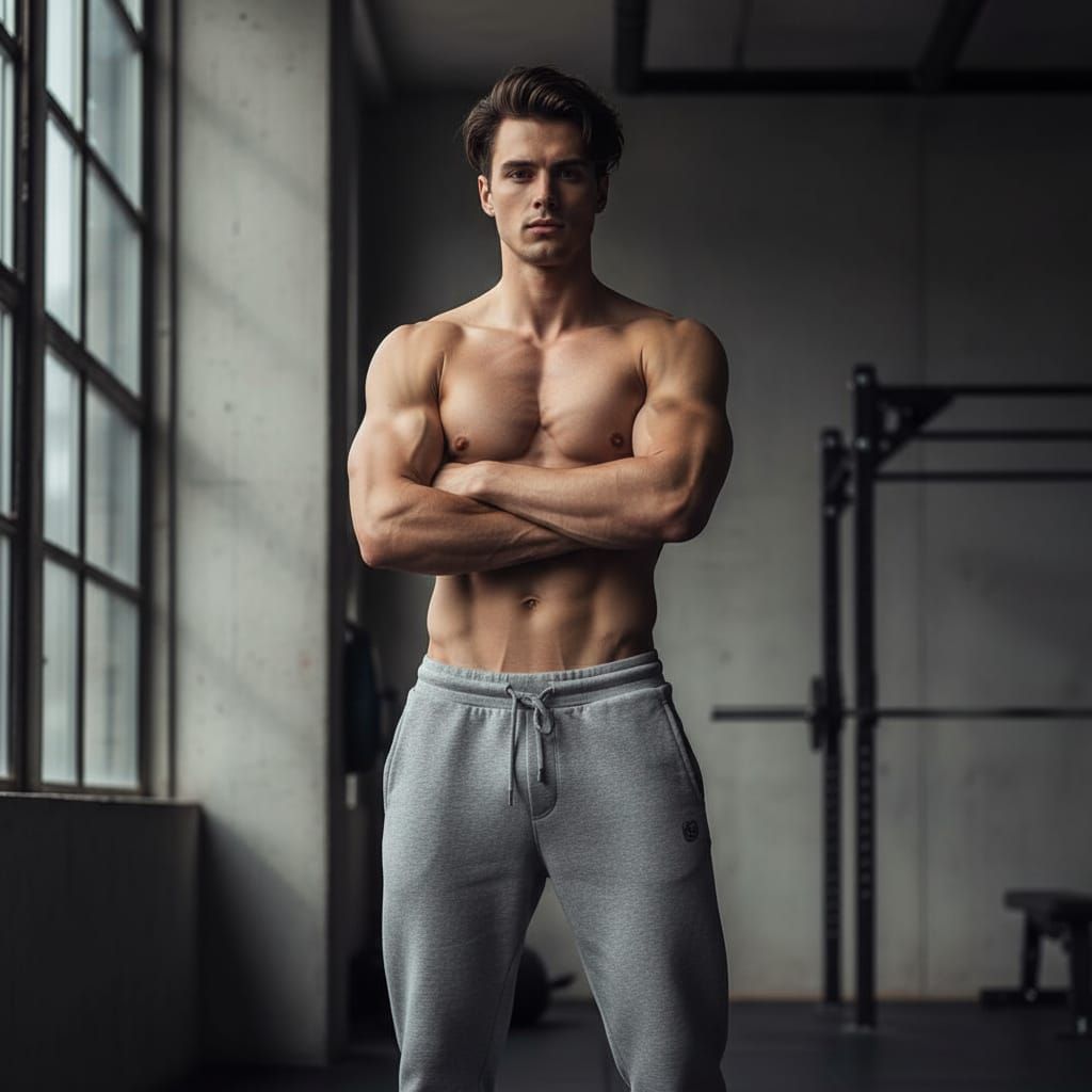 Tall Muscular Man in Grey Sweatpants