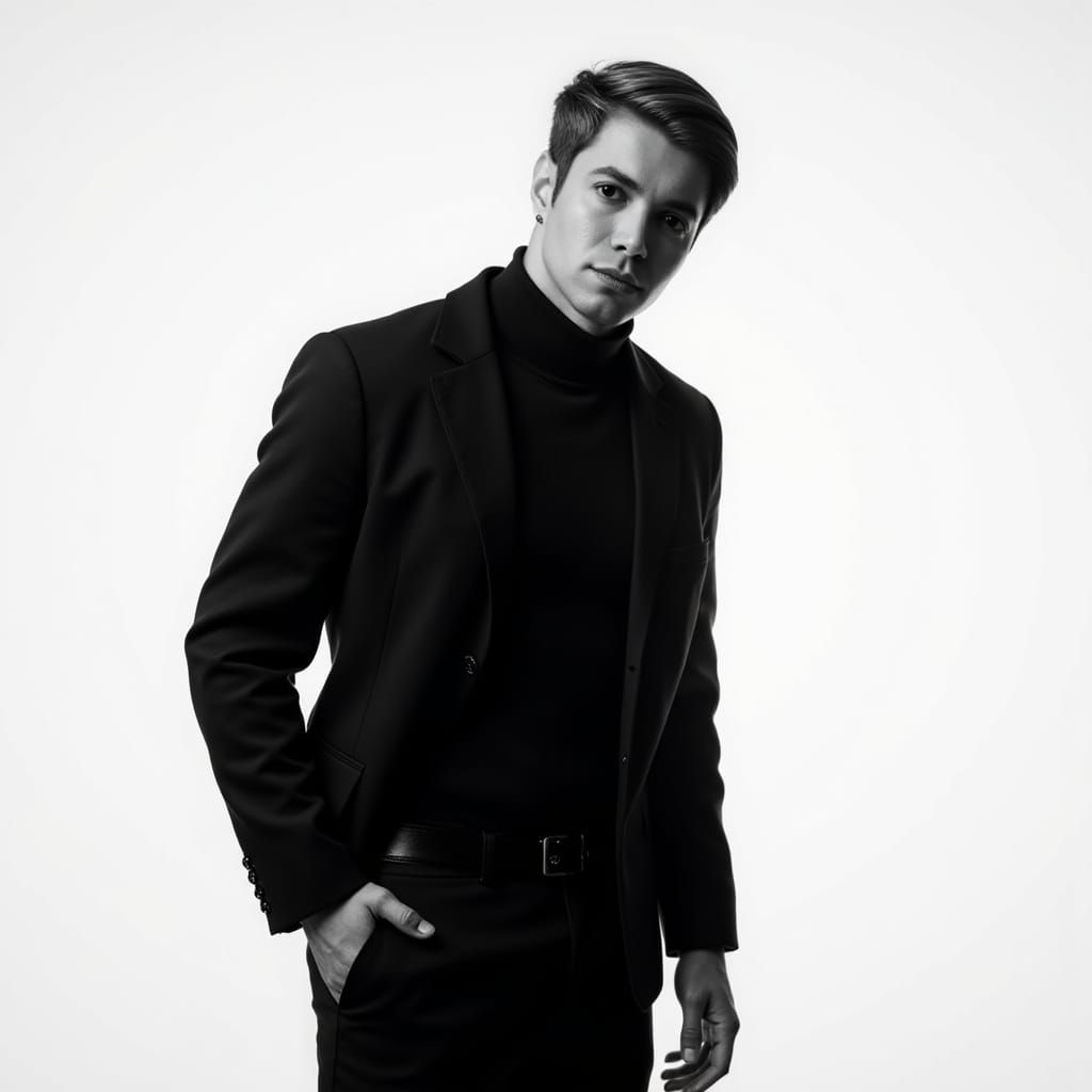 Black and White Studio Portrait of a Man in a High-Collared ...