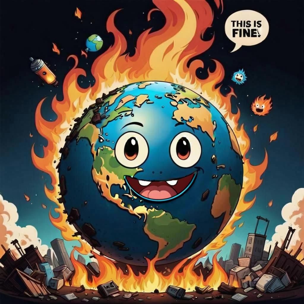 Earth "This is Fine" Cartoon Meme