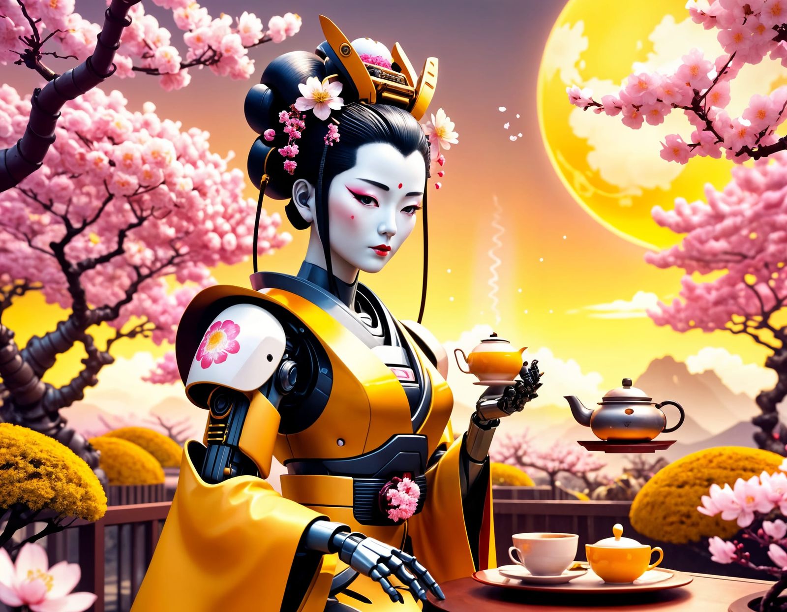 Futuristic Robot Geisha in Venusian Garden