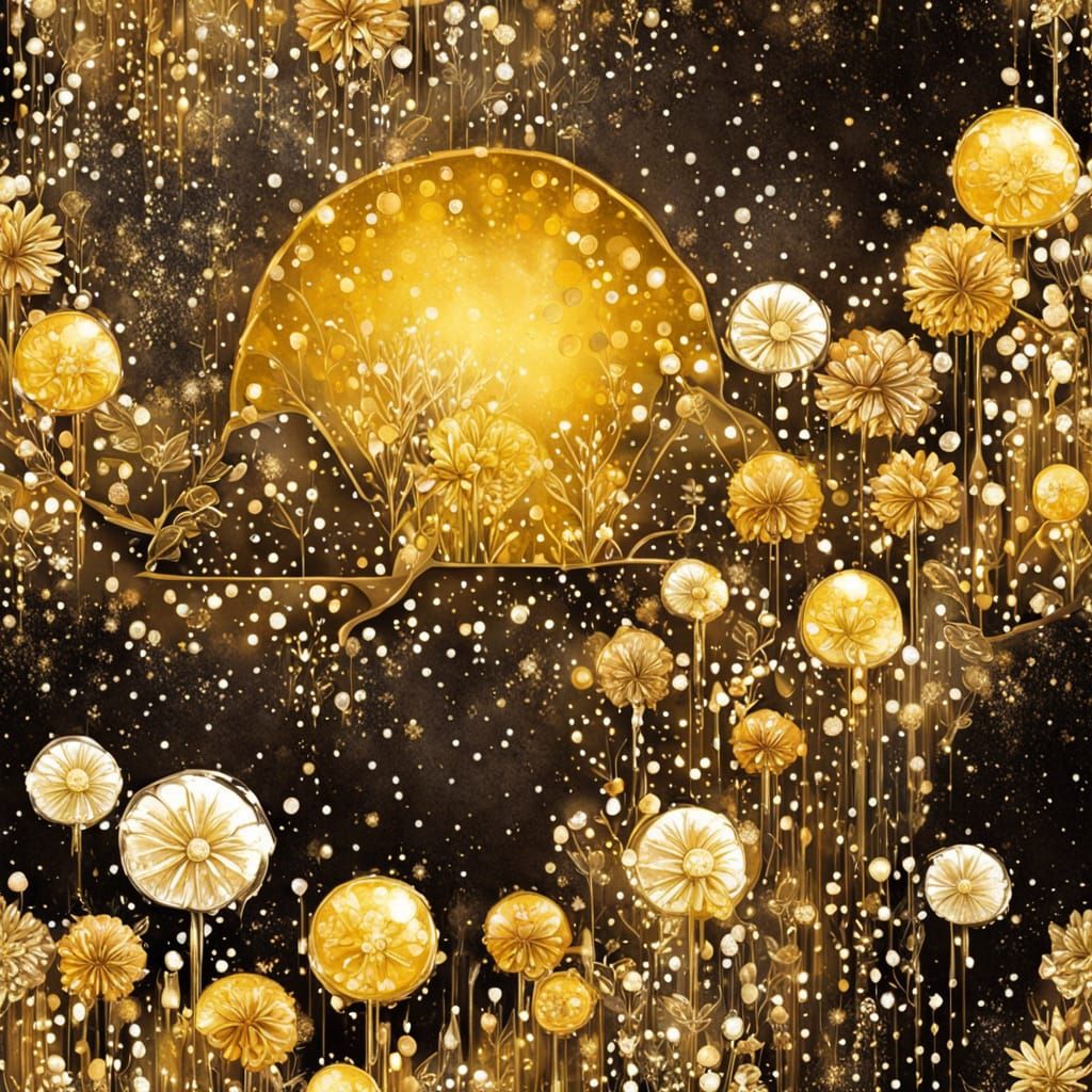 Golden Brown Wildflower Fields in Klimt Style